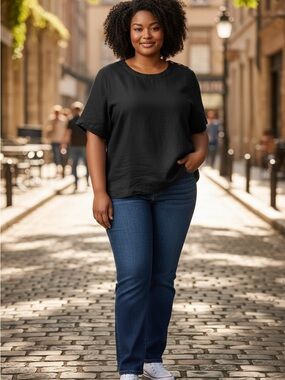 M&S plus size  women  Relaxed Short-Sleeve  linen Shirt - Black size 24
